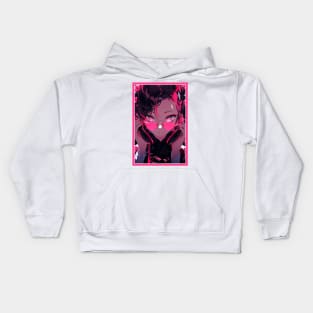 Aesthetic Anime Girl Pink Black | Quality Aesthetic Anime Design | Premium Chibi Manga Anime Art Kids Hoodie